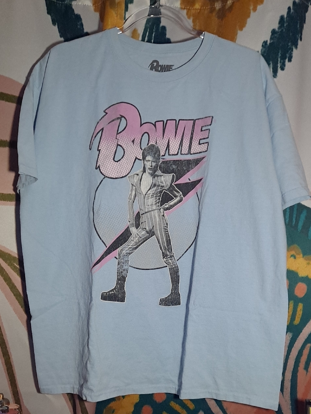 David Bowie Graphic Tee - Light Blue with Pink Accent